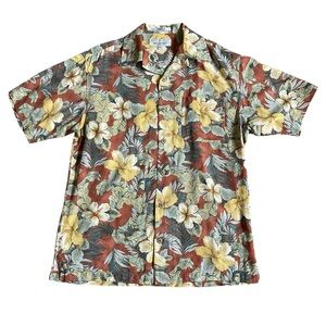 Bill Blass Vintage Brown Floral Silk Short Sleeves Shirt US M